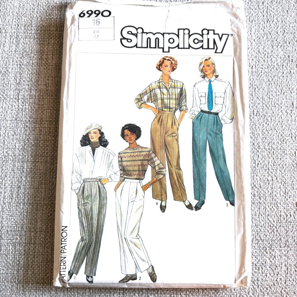Simplicity 6990 ON TREND Pleated High Waisted Pants Sz 16 Menswear Inspired NEW